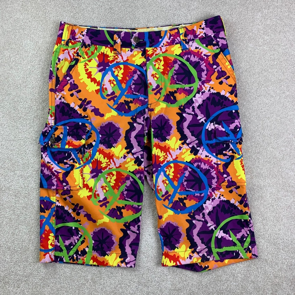 Loudmouth Golf Shorts Mens 34 Multicolor Peace Sign Tie Dye Cargo Psychedelic